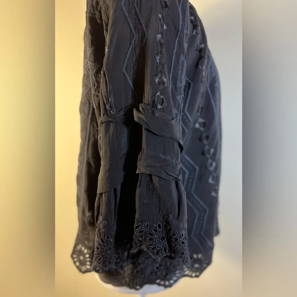 Johnny Was Black Ari Eyelet Blouse, XS with Black Lace Slip Cami, Size M, NWT - Picture 7 of 16